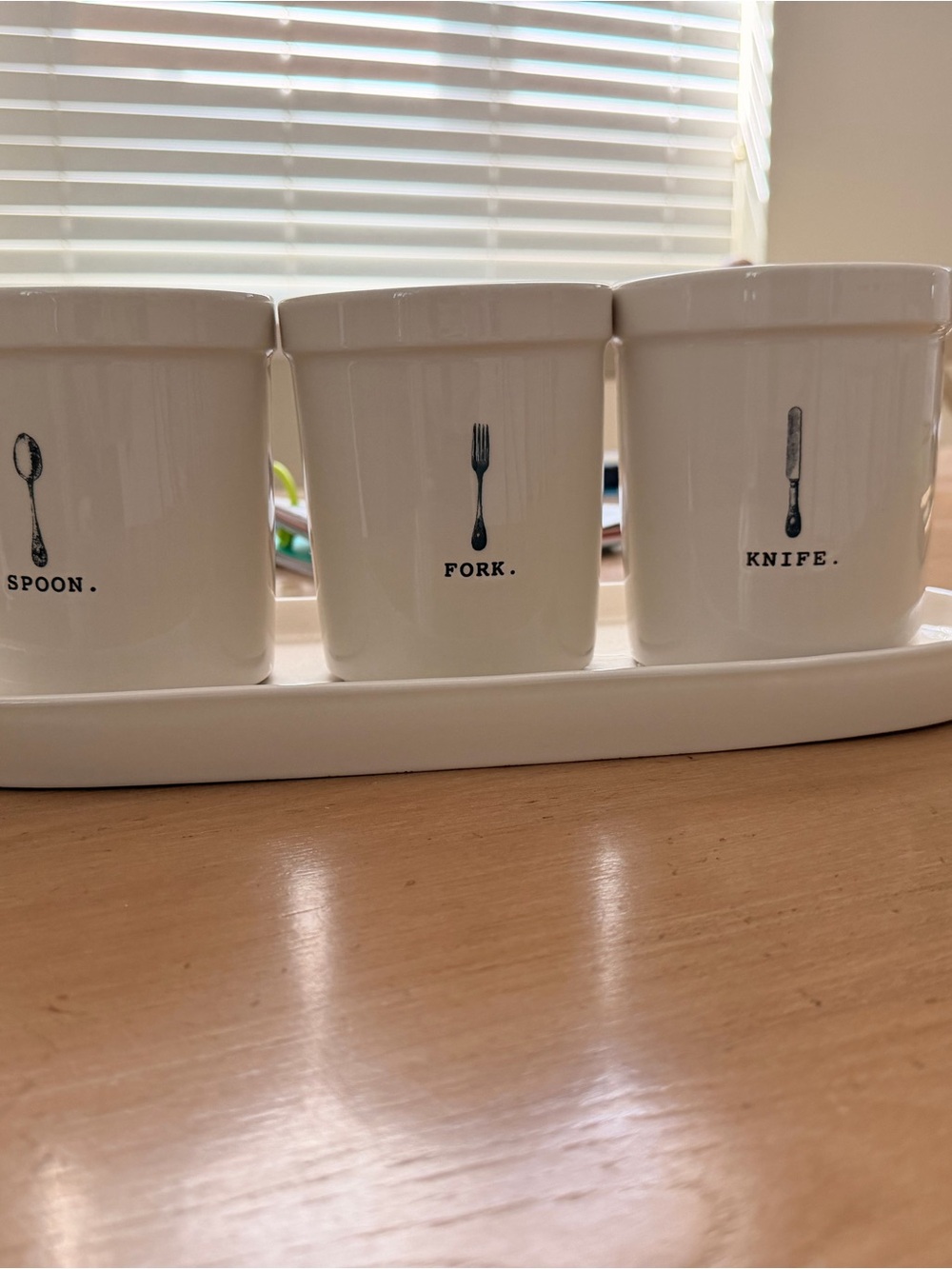 Rae Dunn White Ceramic Utensil Crock Trio with Tray
